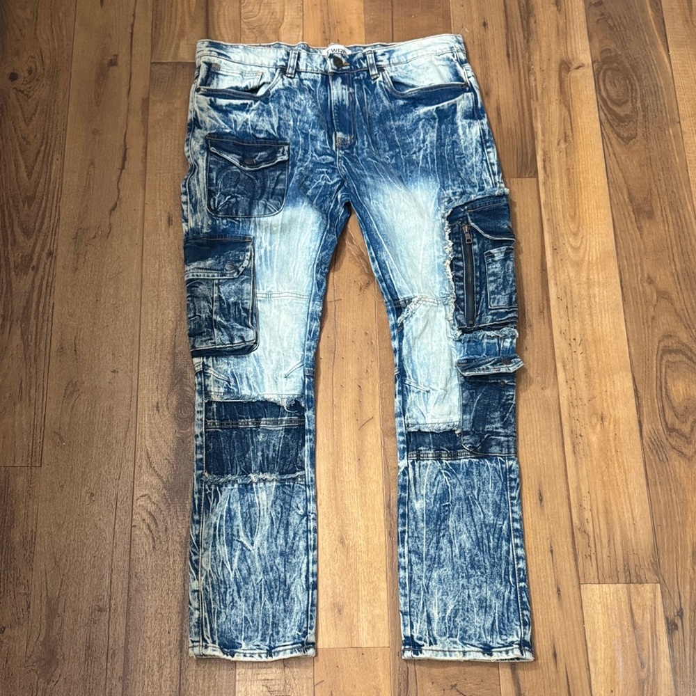 Enyce Men's Distressed Blue Cargo Jeans